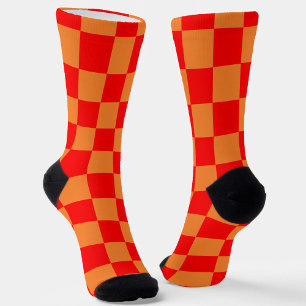 Calcetines Patrón de comprobación de Naranja rojo