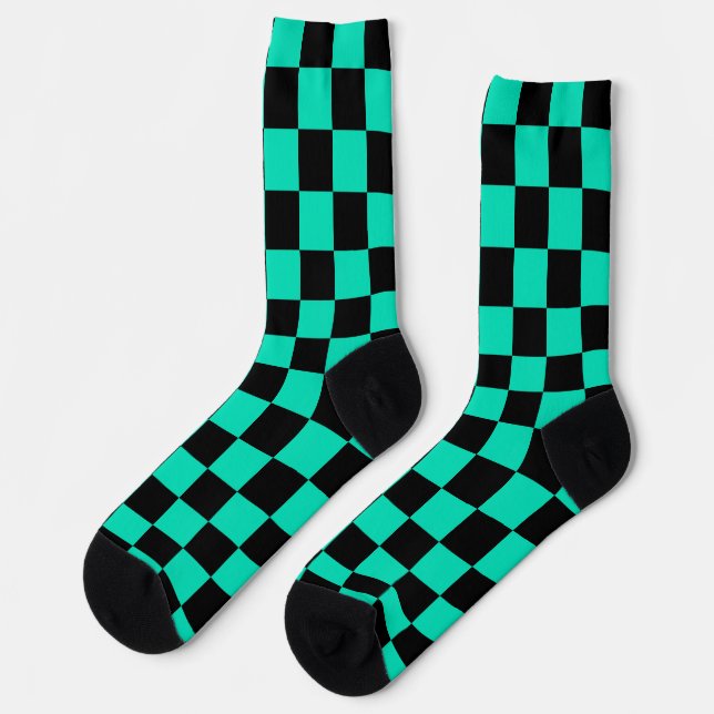 Calcetines Patrón de comprobación de negro verde (Izquierda)