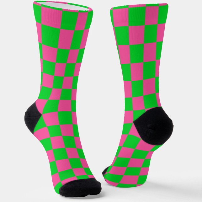 Calcetines Patrón de comprobación verde rosa (Subido por el creador)