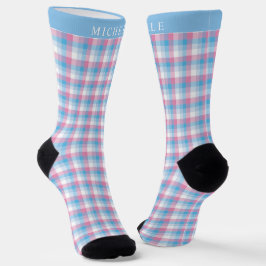 Calcetines Patrón de contraste blanco rosa azul personalizado