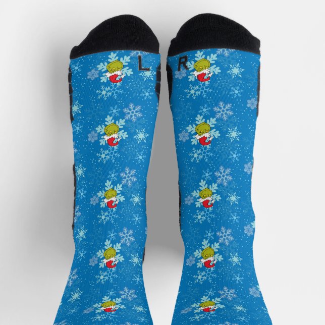 Calcetines Patrón de copo de nieve azul Grinch (Arriba)