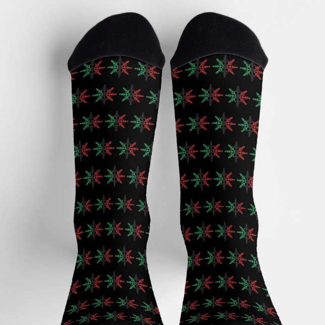 Calcetines Patrón de copo de nieve verde negro rojo Kwanzaa (Arriba)