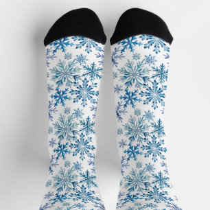 Calcetines Patrón de copos de nieve en acuarela