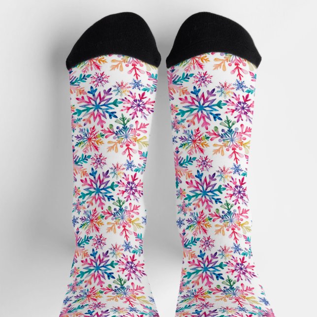 Calcetines Patrón de copos de nieve en acuarela (Arriba)