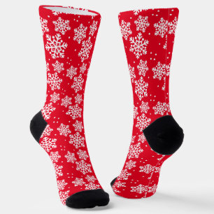 Calcetines Patrón de copos de nieve Navidades rojos y blancos