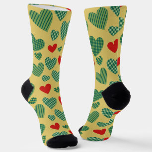 Calcetines Patrón de corazón amarillo y verde