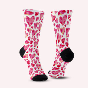 Calcetines Patrón de corazón de acuarela rosa