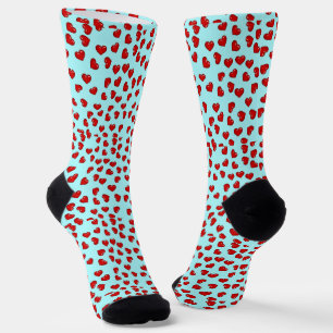 Calcetines Patrón de corazón rojo lindo en azul