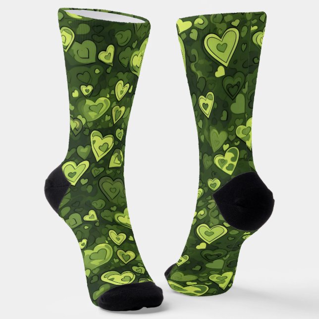 Calcetines Patrón de corazón verde (Angular)