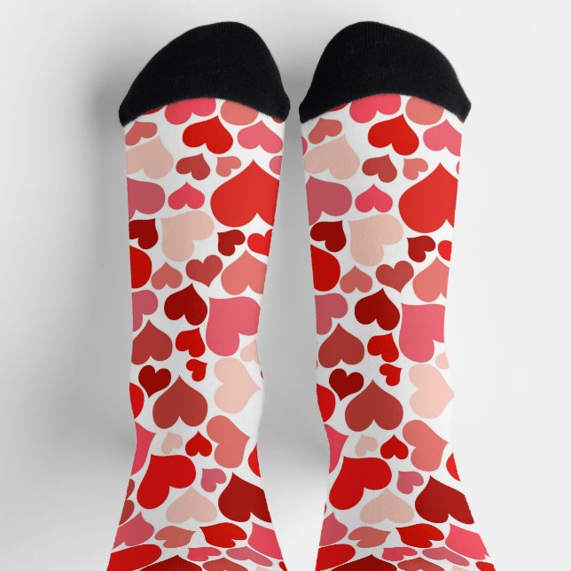 Calcetines Patrón De Corazones, Corazones Rojos, Amor (Arriba)