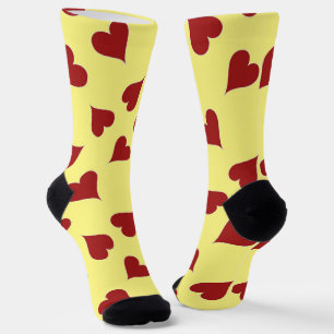 Calcetines Patrón de corazones rojos en amarillo