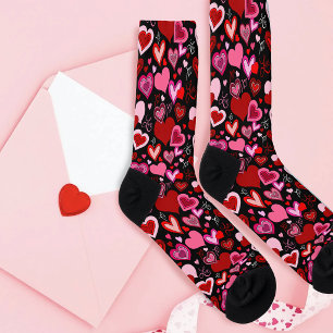 Calcetines Patrón de Corazones Rojos Rosas Negros Amor