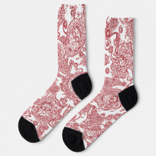 Calcetines Patrón de cráneo rojo y blanco