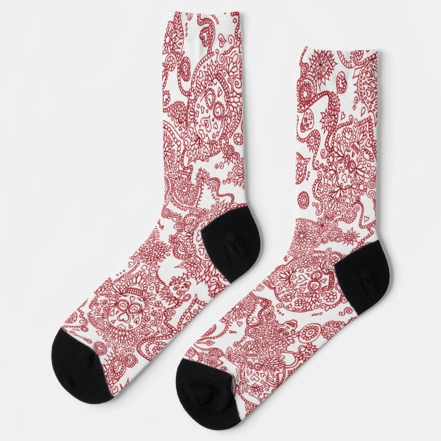 Calcetines Patrón de cráneo rojo y blanco (Izquierda)