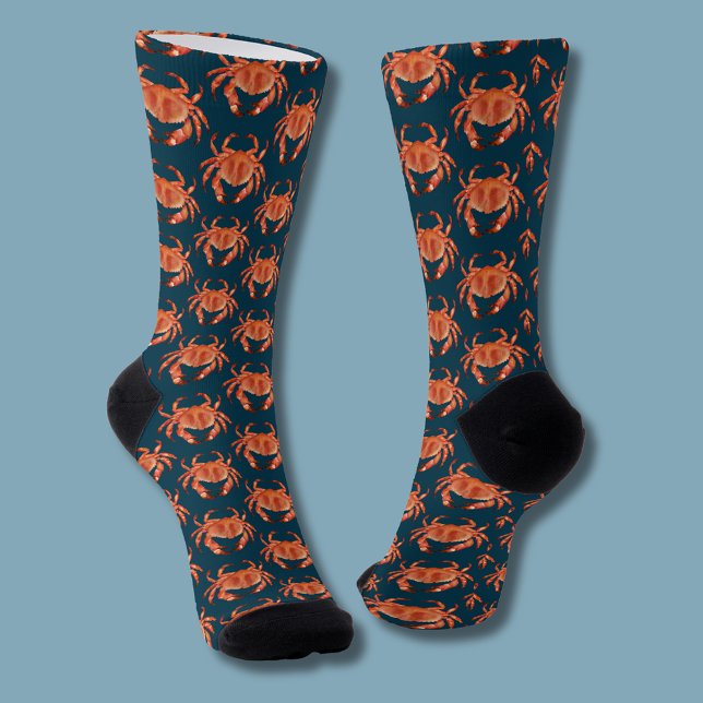 Calcetines patrón de crustáceo cangrejo (Brown crab coastal crustacean socks)