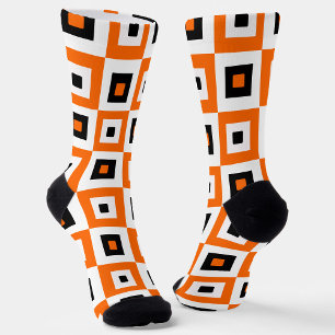 Calcetines Patrón de Cuadrados a Cuadros Naranja Negro Blanco