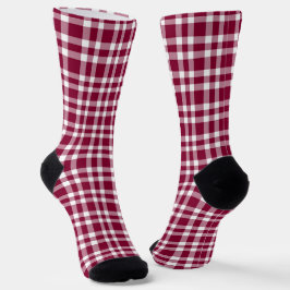 Calcetines Patrón de Cuadro Burgundy Blanco