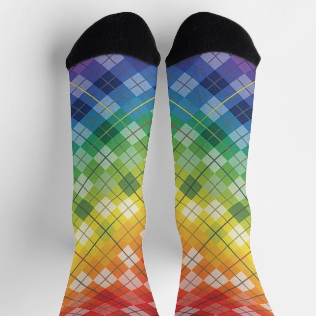 Calcetines Patrón de Cuadro Escocés Argyle de Arcoíris Retro (Arriba)