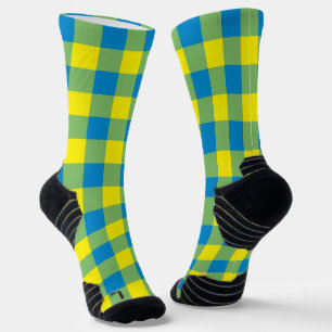 Calcetines Patrón de Cuadro Escocés Azul Amarillo Verde