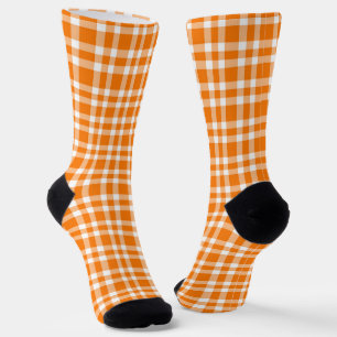 Calcetines Patrón de Cuadro Escocés Naranja Blanco