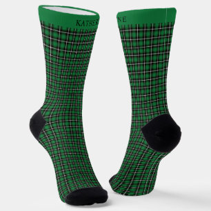 Calcetines Patrón de Cuadro Negro Verde Oscuro Personalizado