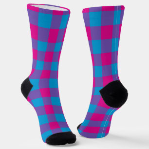 Calcetines Patrón de Cuadros de Plaid Azul Morado Rosa