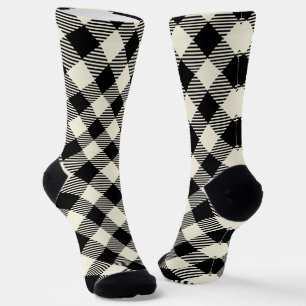 Calcetines Patrón de cuadros escoceses gingham diagonal negro
