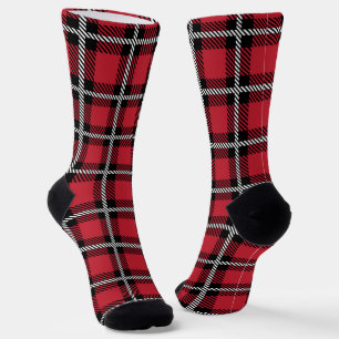 Calcetines Patrón de cuadros escoceses rojo oscuro y negro