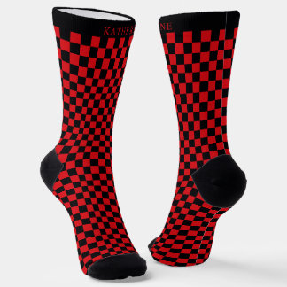 Calcetines Patrón de cuadros negro y rojo brillante personali