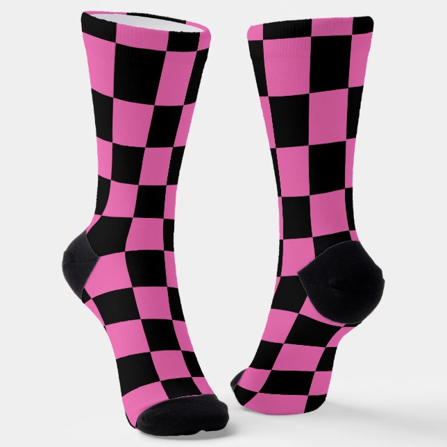Calcetines Patrón de cuadros rosa y negro (Angular)