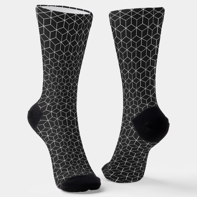 Calcetines Patrón de cubo geométrico blanco y negro (Angular)