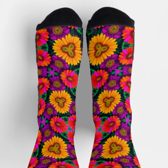 Calcetines Patrón de Daisy Bouquet colorido (Arriba)