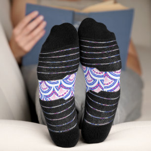 Calcetines patrón de damasco floral azul