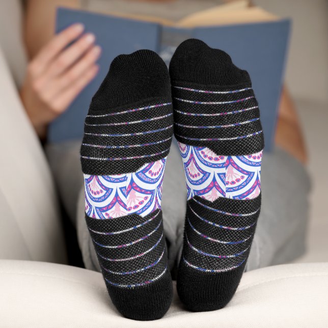 Calcetines patrón de damasco floral azul (Abajo)