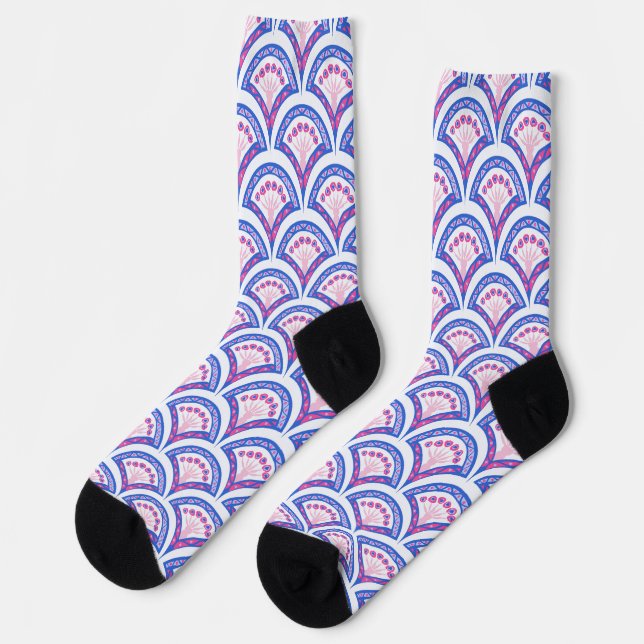 Calcetines patrón de damasco floral azul (Izquierda)
