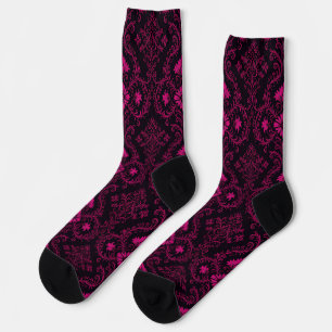 Calcetines Patrón de damasco gótico púrpura y negro