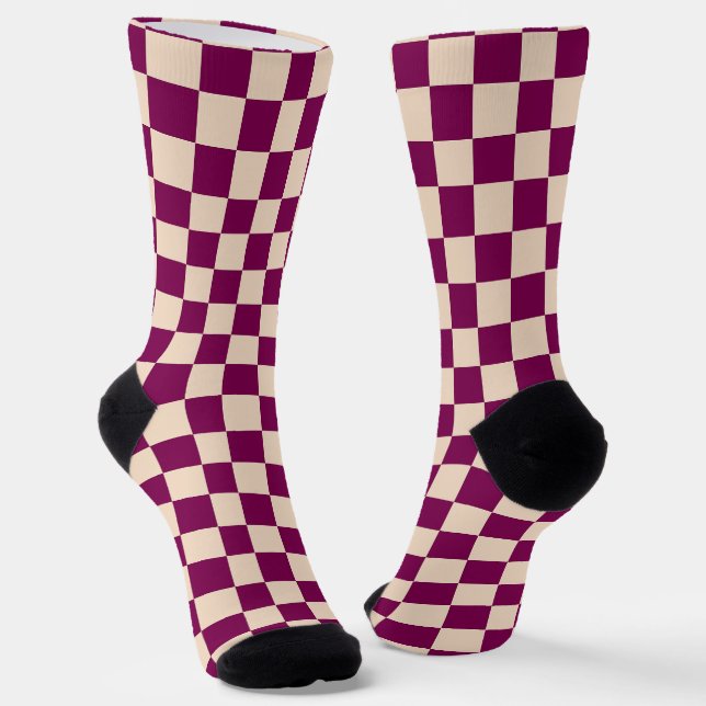 Calcetines Patrón de damero granate y beige (Angular)
