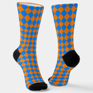 Calcetines Patrón de diamante de cuadros azul naranja