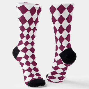 Calcetines Patrón de diamante de cuadros blancos de Borgoña