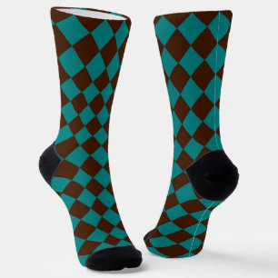 Calcetines Patrón de diamante de cuadros de chocolate azul ve