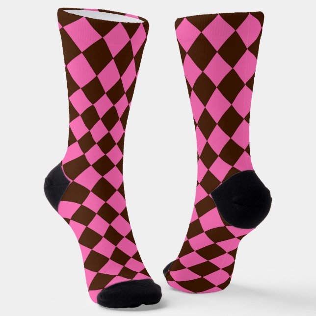 Calcetines Patrón de diamante de cuadros marrones de chocolat (Angular)