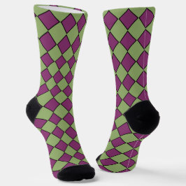 Calcetines Patrón de diamante de cuadros púrpura verde