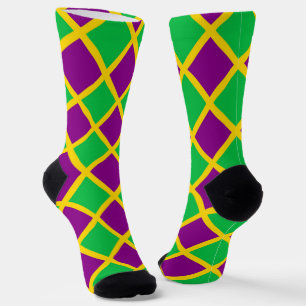 Calcetines Patrón de diamante de cuadros púrpura verde