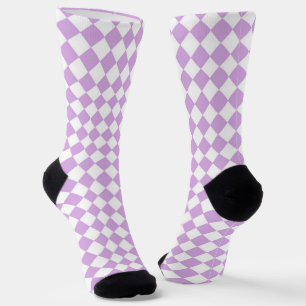 Calcetines Patrón de diamante de cuadros púrpura y blanco