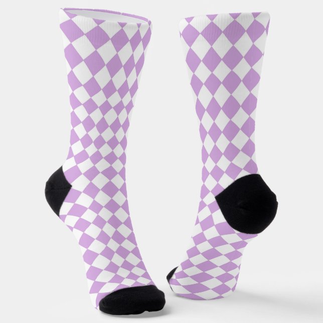 Calcetines Patrón de diamante de cuadros púrpura y blanco (Angular)