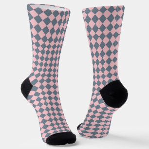 Calcetines Patrón de diamante de cuadros rosa gris