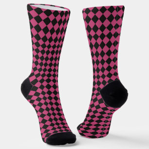 Calcetines Patrón de diamante de cuadros rosa y negro