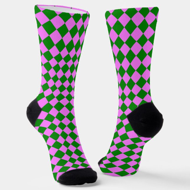 Calcetines Patrón de diamante de cuadros rosado verde (Angular)