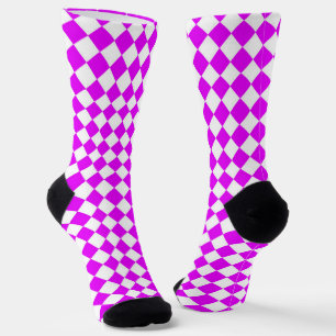 Calcetines Patrón de diamante de cuadros rosas y blancos
