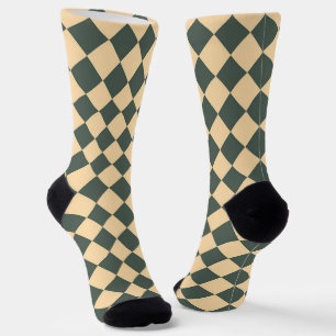 Calcetines Patrón de diamante de cuadros verde amarillo